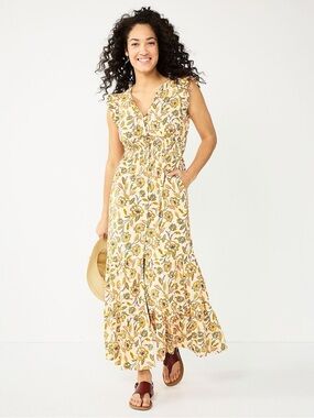 Sonoma Yellow Floral Tiered Maxi Dress
